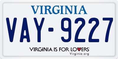 VA license plate VAY9227