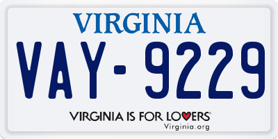 VA license plate VAY9229