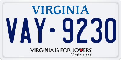 VA license plate VAY9230