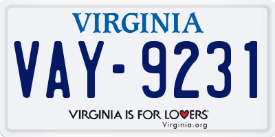 VA license plate VAY9231