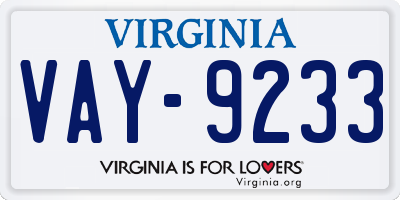 VA license plate VAY9233