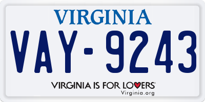 VA license plate VAY9243