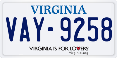 VA license plate VAY9258