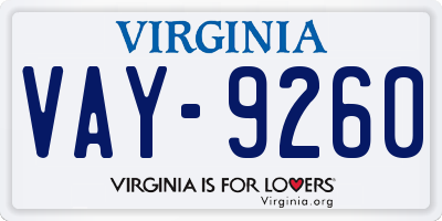 VA license plate VAY9260