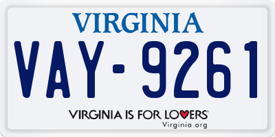 VA license plate VAY9261