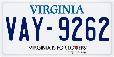 VA license plate VAY9262