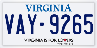 VA license plate VAY9265