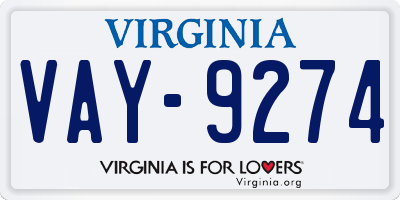 VA license plate VAY9274