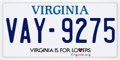 VA license plate VAY9275