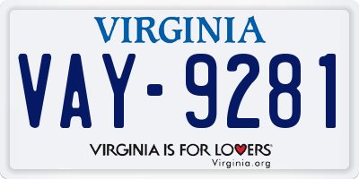 VA license plate VAY9281