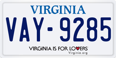 VA license plate VAY9285