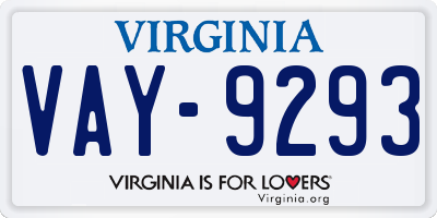 VA license plate VAY9293
