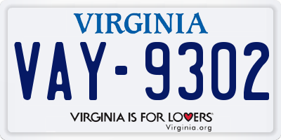 VA license plate VAY9302