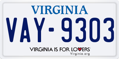 VA license plate VAY9303
