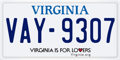 VA license plate VAY9307
