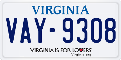 VA license plate VAY9308