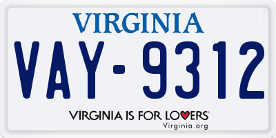 VA license plate VAY9312
