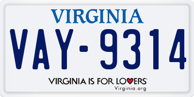 VA license plate VAY9314