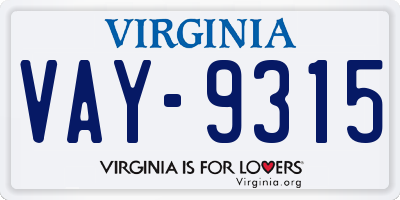 VA license plate VAY9315