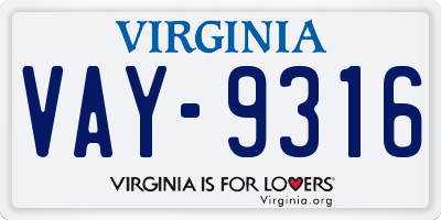 VA license plate VAY9316