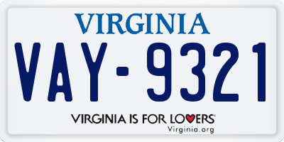 VA license plate VAY9321