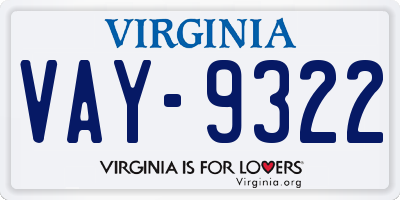VA license plate VAY9322