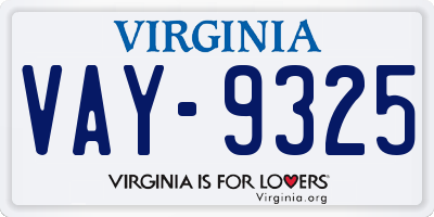 VA license plate VAY9325