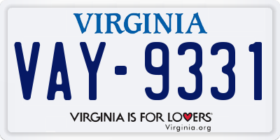 VA license plate VAY9331