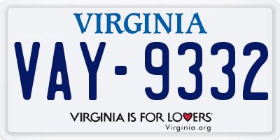 VA license plate VAY9332