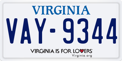 VA license plate VAY9344