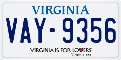 VA license plate VAY9356