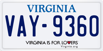 VA license plate VAY9360
