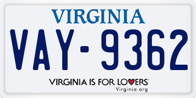 VA license plate VAY9362