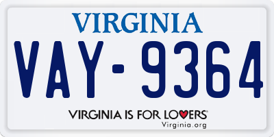 VA license plate VAY9364