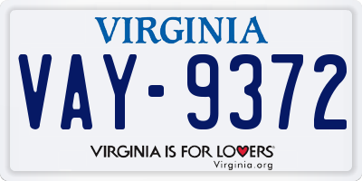 VA license plate VAY9372