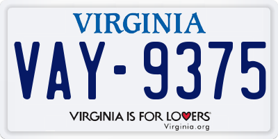 VA license plate VAY9375