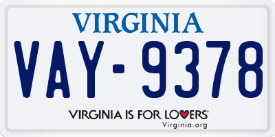 VA license plate VAY9378