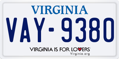 VA license plate VAY9380
