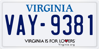 VA license plate VAY9381