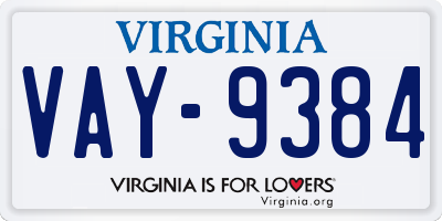 VA license plate VAY9384