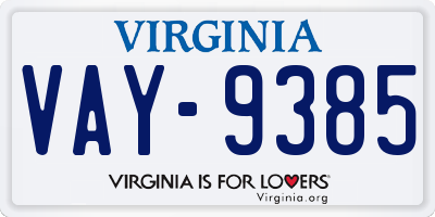 VA license plate VAY9385