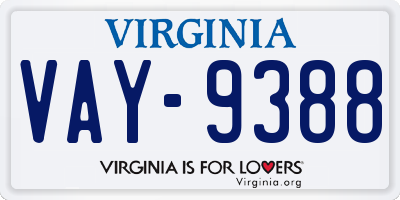 VA license plate VAY9388