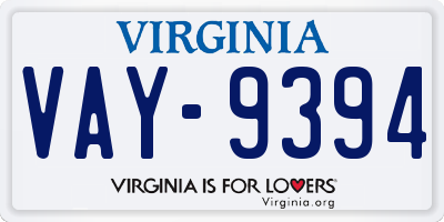 VA license plate VAY9394