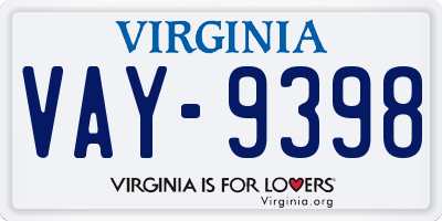 VA license plate VAY9398