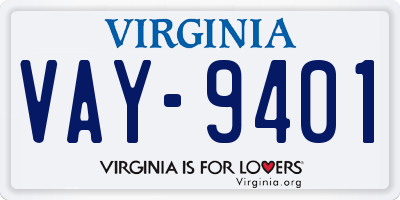 VA license plate VAY9401