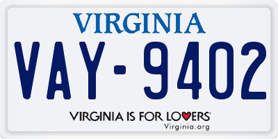 VA license plate VAY9402