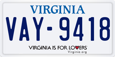 VA license plate VAY9418