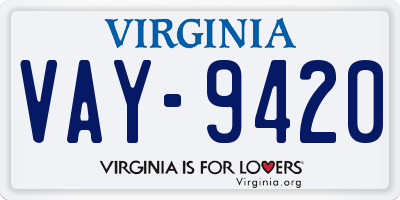 VA license plate VAY9420