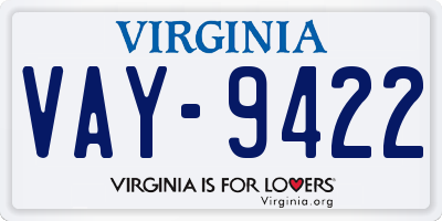 VA license plate VAY9422
