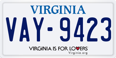 VA license plate VAY9423